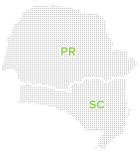 Mapa do Sul do Brasil mostrando os estados do Paraná e Santa Catarina